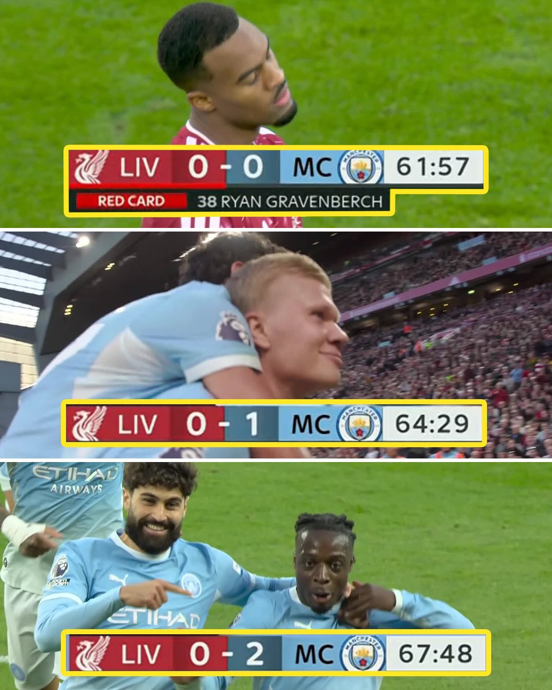 City Vince Ad Anfield Dopo Il Rosso A Gravenberch ️