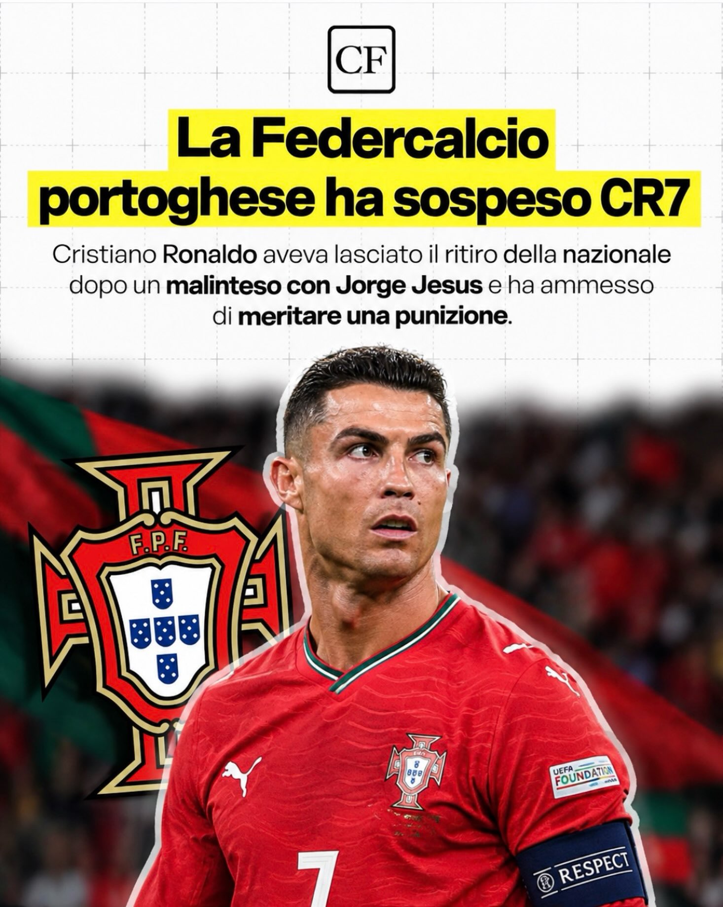 Cristiano Ronaldo Sospeso Dalla Federcalcio Portoghese ️